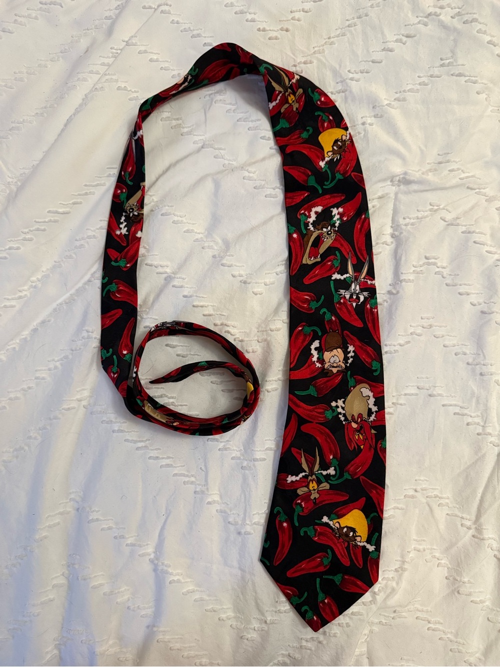 Vintage 1994 Looney Tunes Mania Tie Bugs Taz Chili Peppers 90s Made Korea